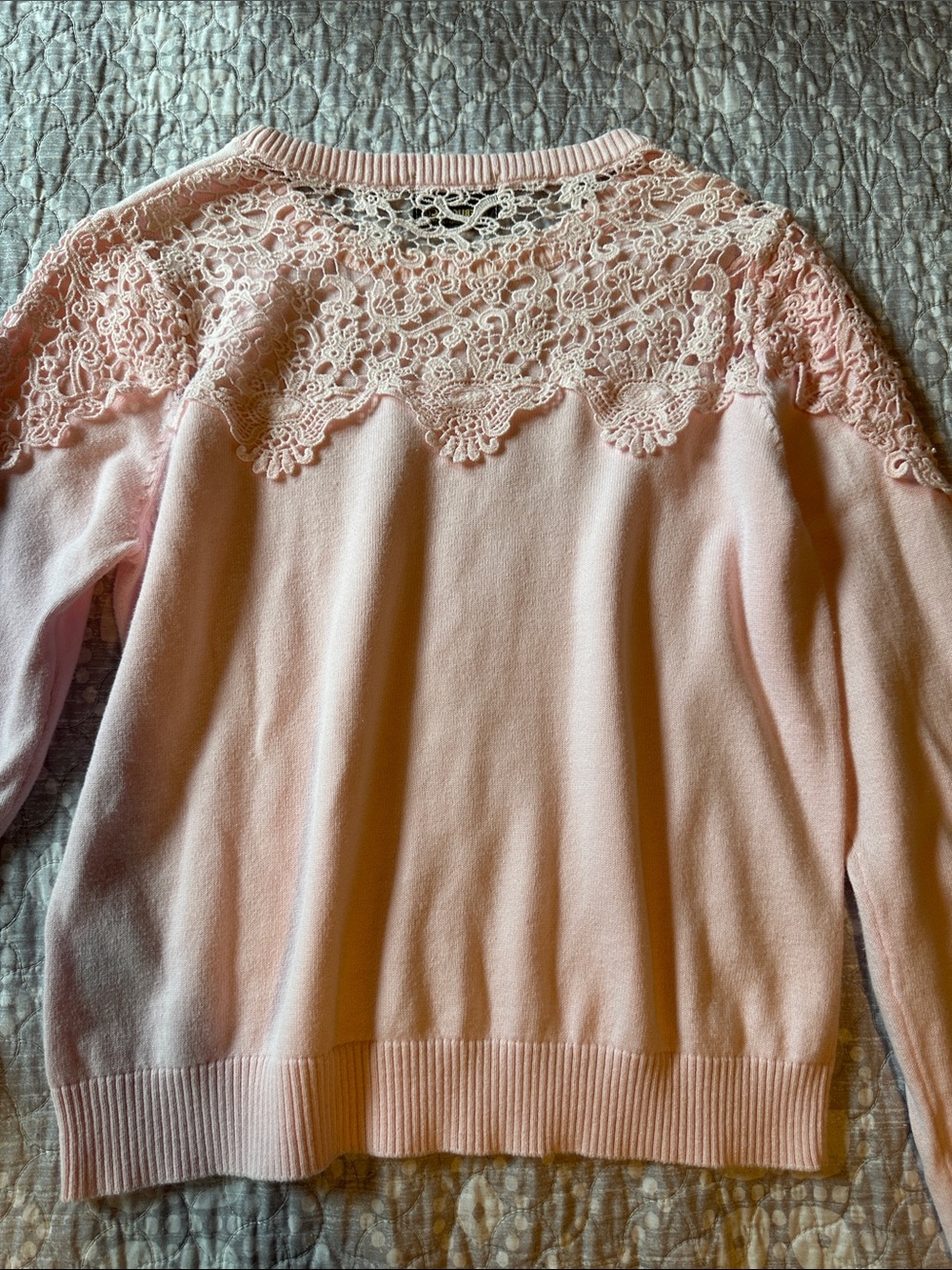 Vintage Roebuck & Co. Pale Pink Crewneck Sweater with Lace Shoulder Detail - Picture 3 of 5